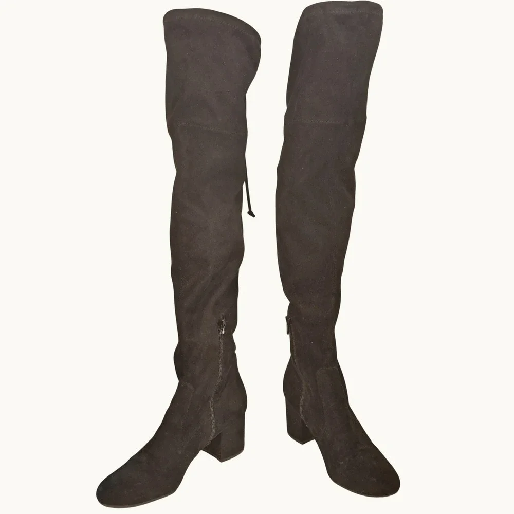 Unisa Black Faux Suede Over The Knee Block Heel Boots Women 8M Side Zip OTK